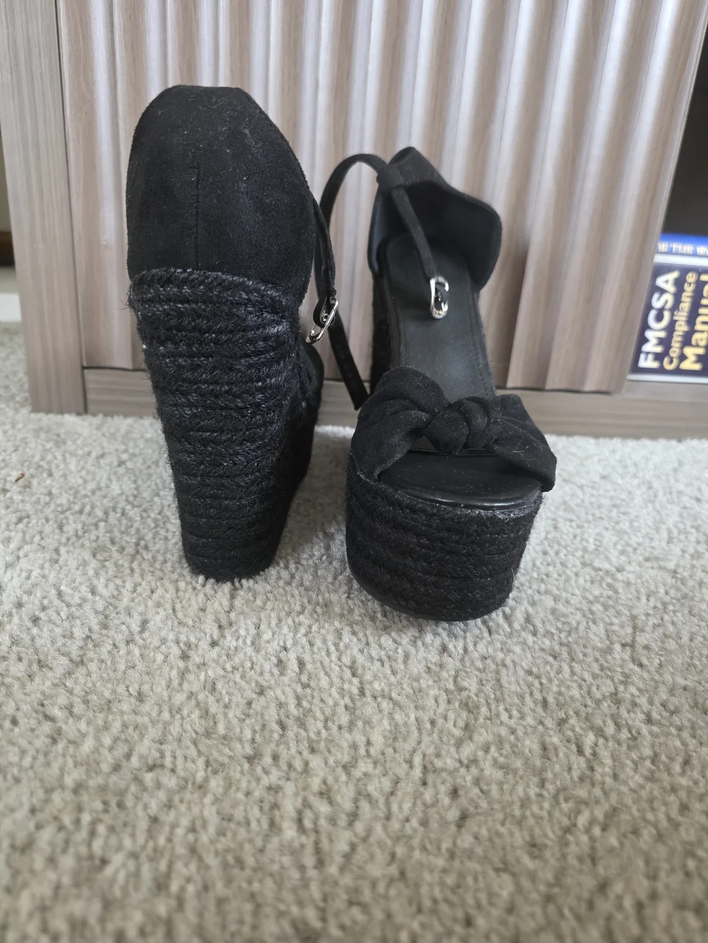 Black Bow Platform Ankle-Strap Heels